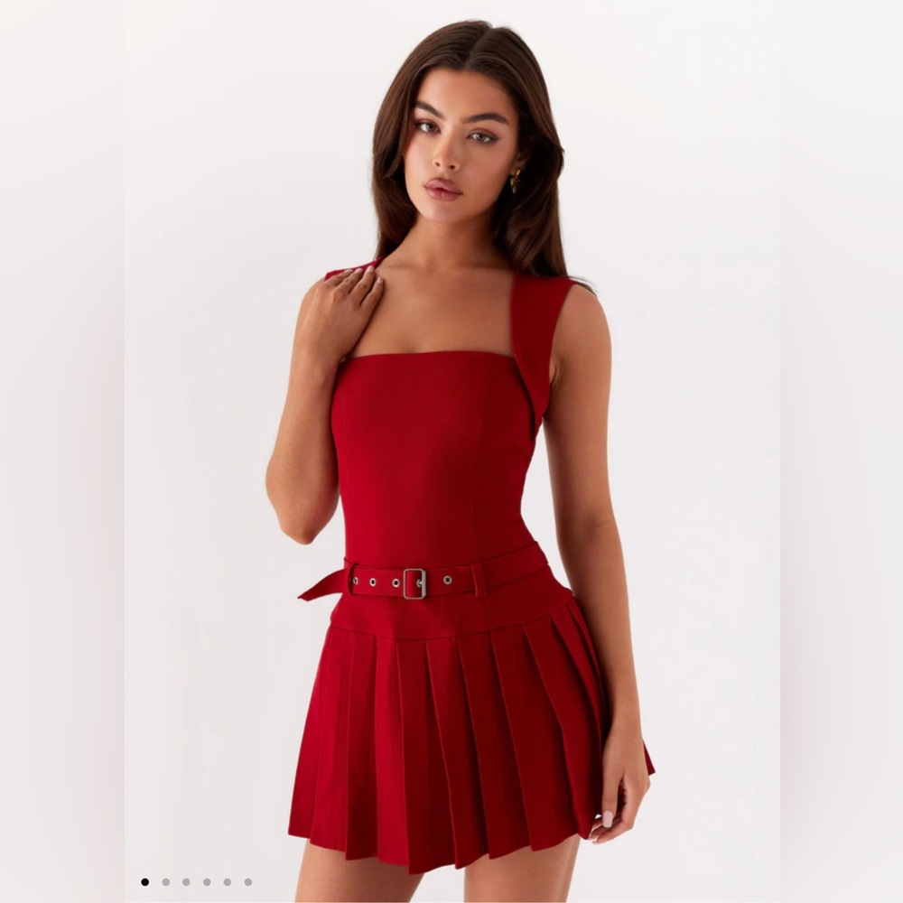 Justina Belted Mini Dress - Red